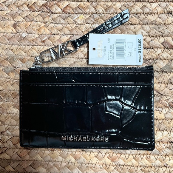 Michael Kors Glossy Black Croc-Embossed Card Holder - Picture 2 of 7